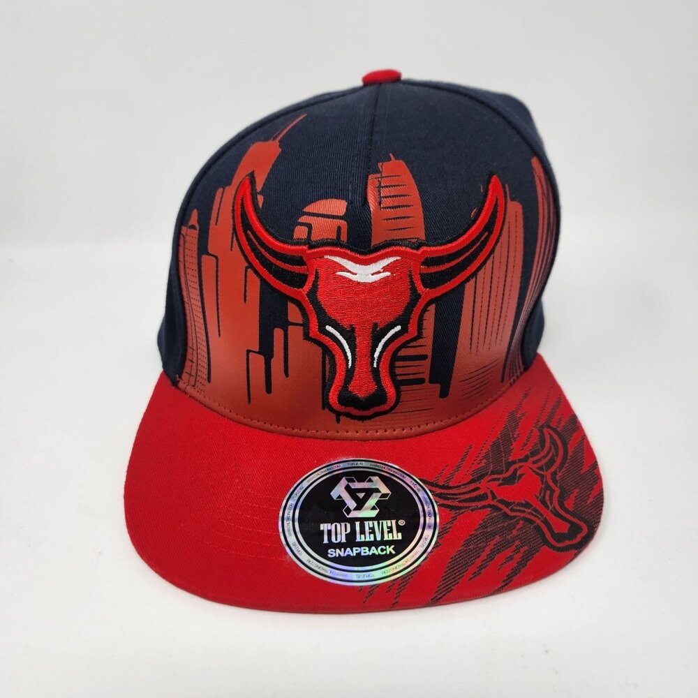 Chicago Bulls Top Level Snapback Hat Bulls Design Navy & Red Adjustable Cap